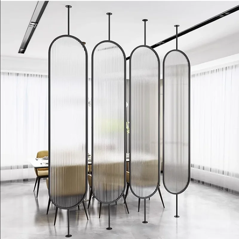 Metal and Tempered Glass Partitions, Rotatable Living Room or Shopping Mall Screens for Interior Decoration