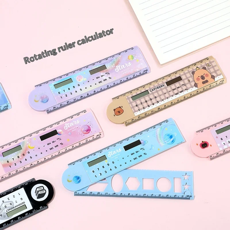 

2 in1 Multifunctional Calculator and Rotating Ruler Measuring Tool Creative DIY Journal Material Student Supplies Stationery