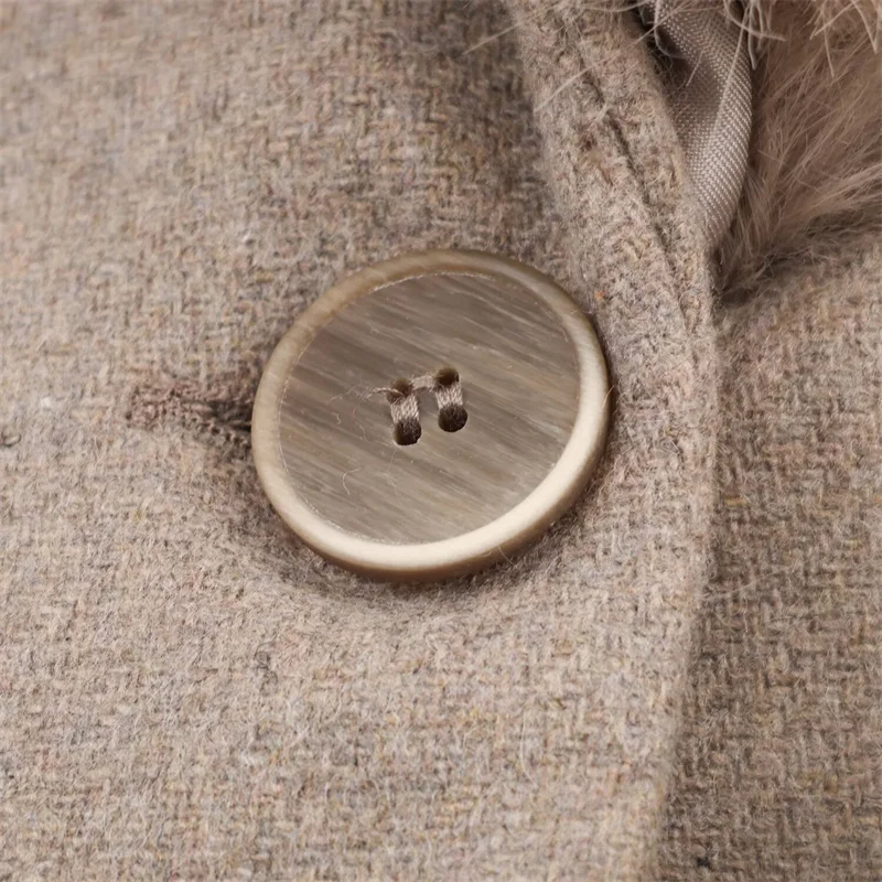 Outono inverno nova chegada feminino longo sve gola de pele com cinto casaco de lã comute sle regular sve tecido poliéster