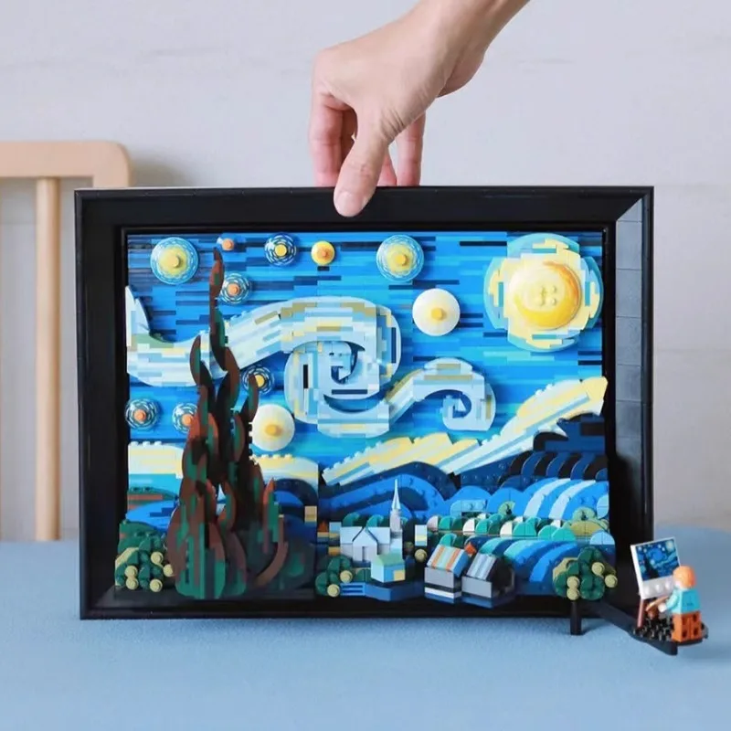 

Vincent van Gogh: Starry Night Painting Moc Art Building Blocks Toy Model Puzzle Assembly Toys for Girls XMAS Gift Decoration