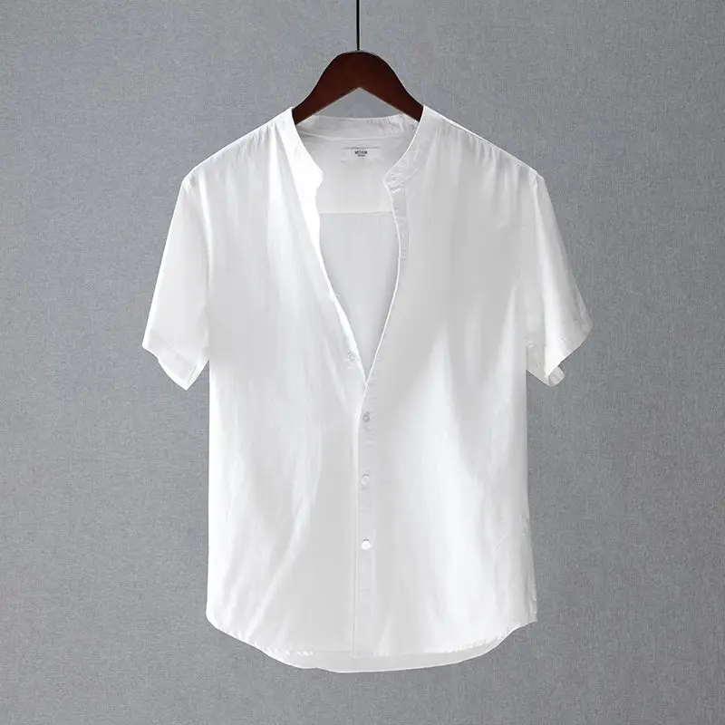 

2025 летняя новая рубашка с короткими рукавами, мужская свободная тонкая простая и модная повседневная рубашка
