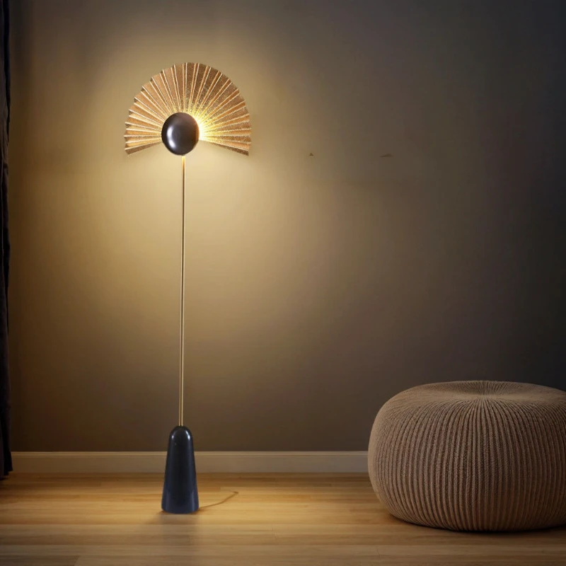 

Modern Designer Fabric Sunflower Floor Lamp for Study, Living Room, Hotel Room, Light Luxury Pleated Bedroom Floor Lamp