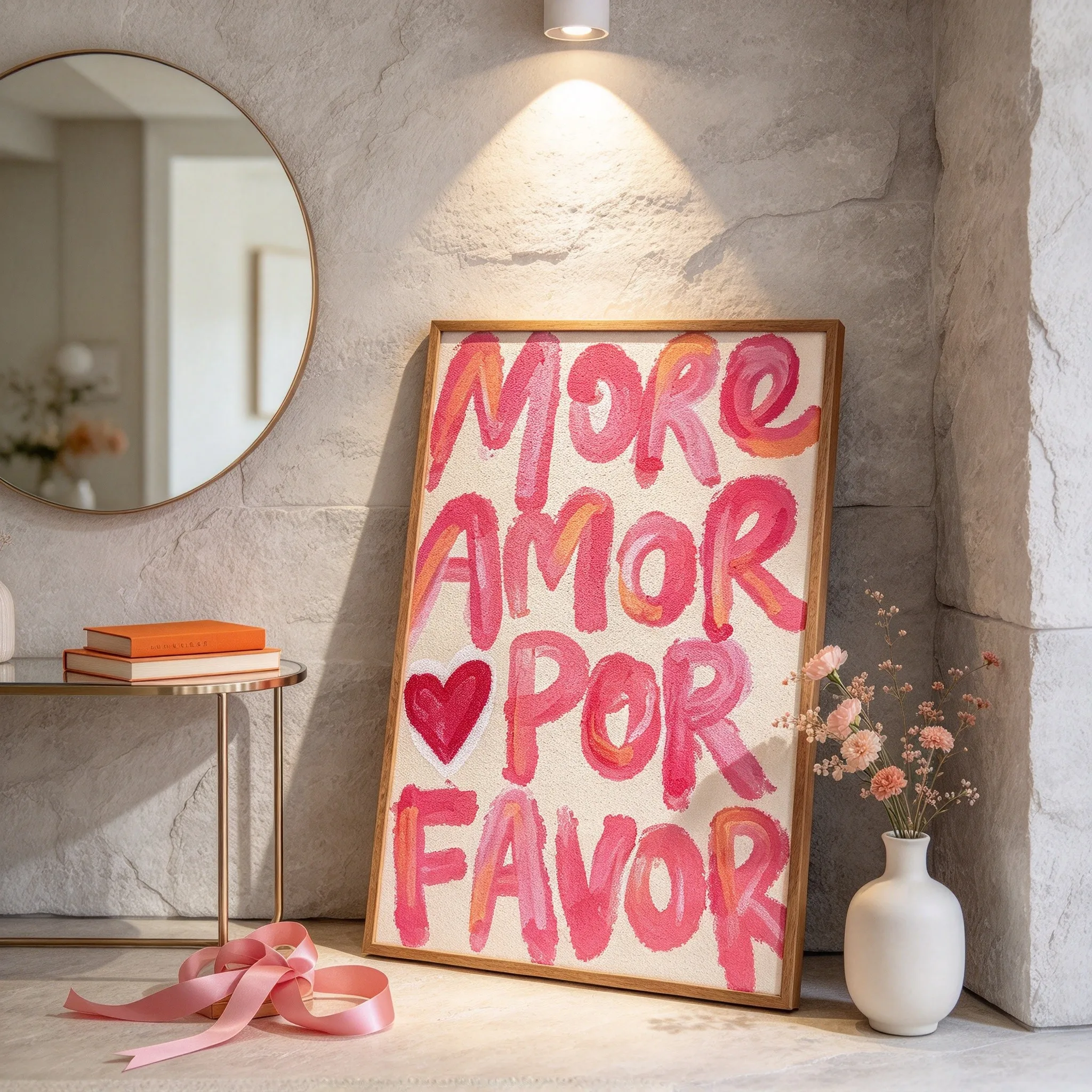 Boho Chic Canvas Print Unframed Hand Painted Pink Orange Love Quote Poster Vibrant Wall Art For Girls Dorm Romantic Valentine