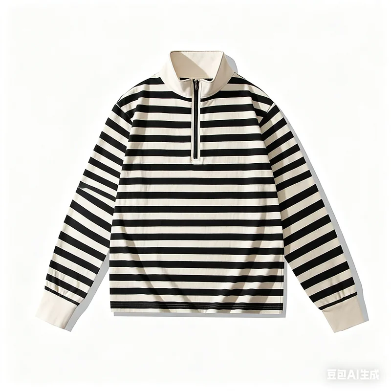 

3D Stripe Printed Men's Half-zip Stand Collar Tops Leisure Fashion Breathable Men Clothing Daily Unisex Loose Long Sleeve Tops