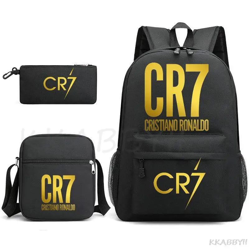 3pcs Sets Backpack Children Anime Cartoon CR7 Football School Bags Bookbag Men Women Travel bags Mochila Daily Rucksack