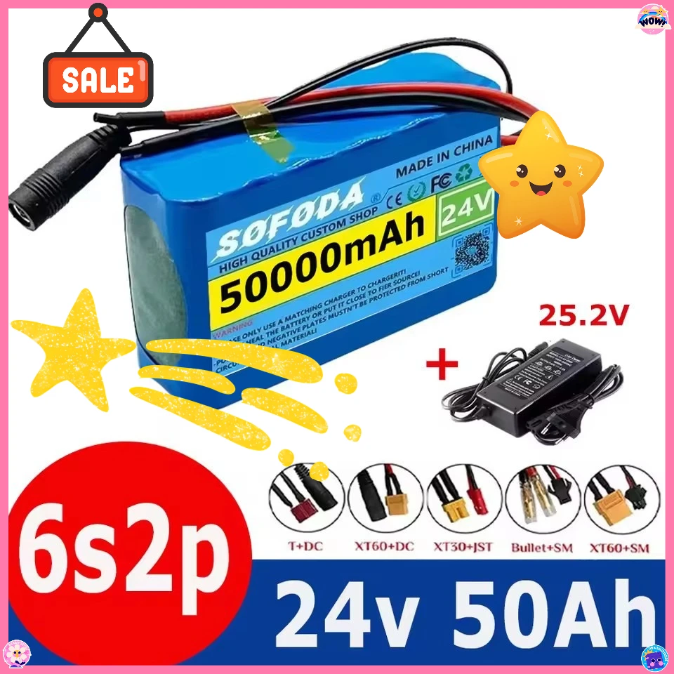 

For 6s2p 24V 50Ah 18650 lithium-ion battery pack 25.2V battery pack with BMS + charger
