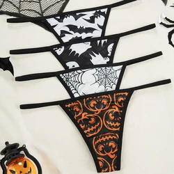 Halloween Mid Waist T-Back Ice Silk Tanga Ropa Interior String Underwear Woman Panties