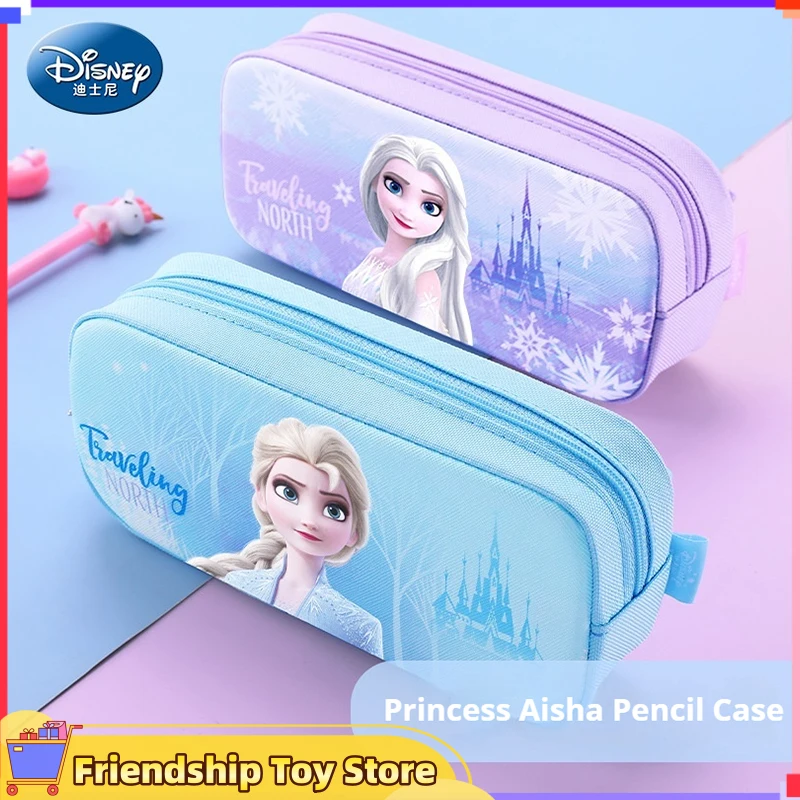 Disney Elementary School Girls\' Pen Case Large Capacity Elsa Princess Double Layer Cartoon Anime Cute Stationery Box Gift