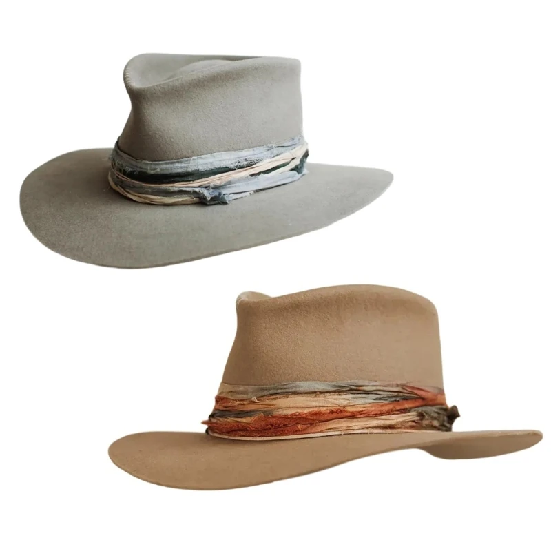 Wool Homburg Panama Hat Distressed Hat for Women Men Photo Props Western for Men Women Unisex Wear Headwear