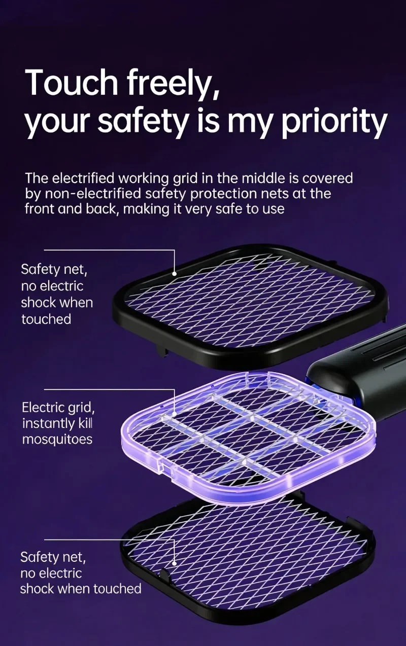 Portable Trap Mosquito Killing Lamp Fly Swatter Mini USB UV Mosquito Swatter for Outdoor Picnic Camping Hotel