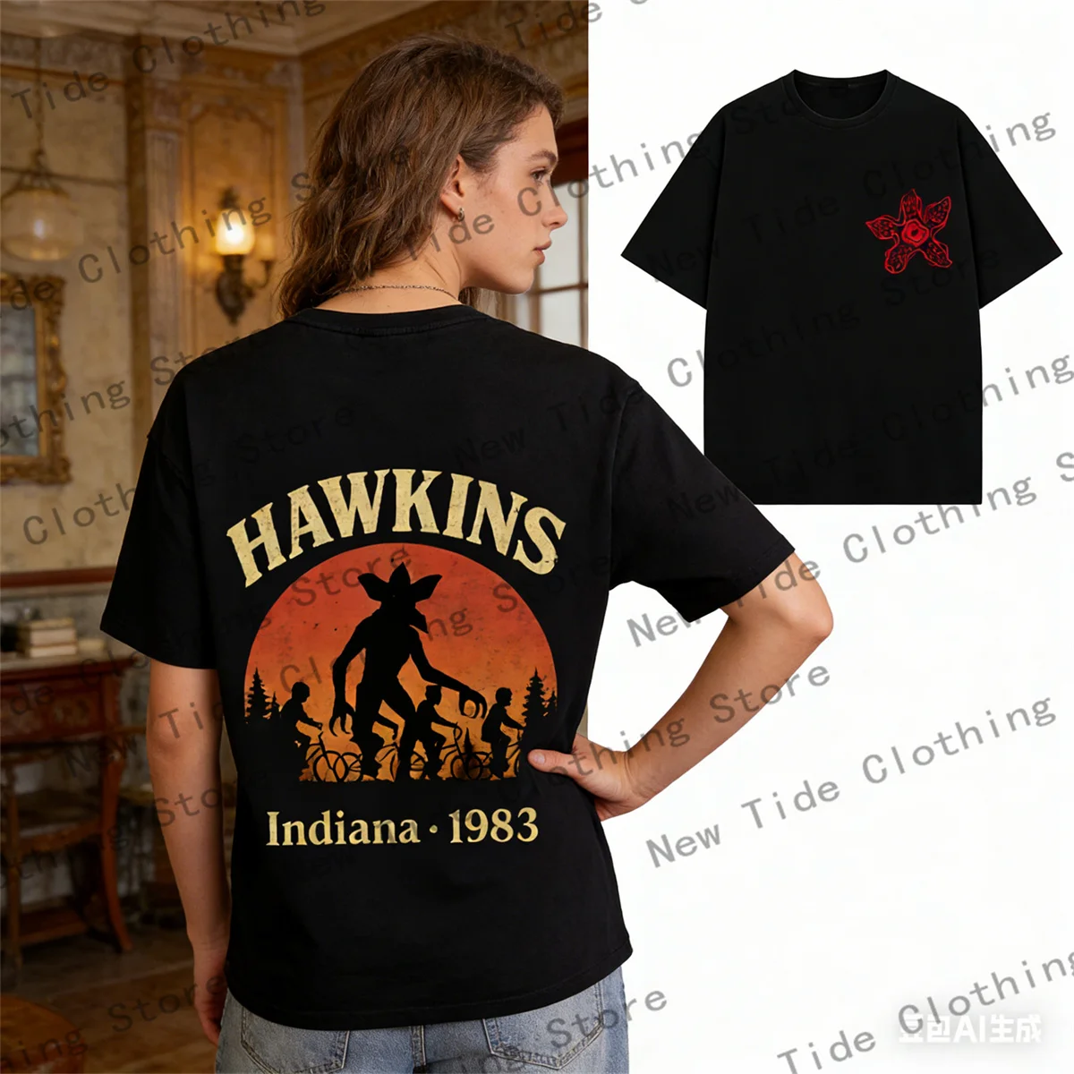 

Washed Vintage The Cannibal Flower Monster Graphic T-shirt Men Women Casual T-shirts