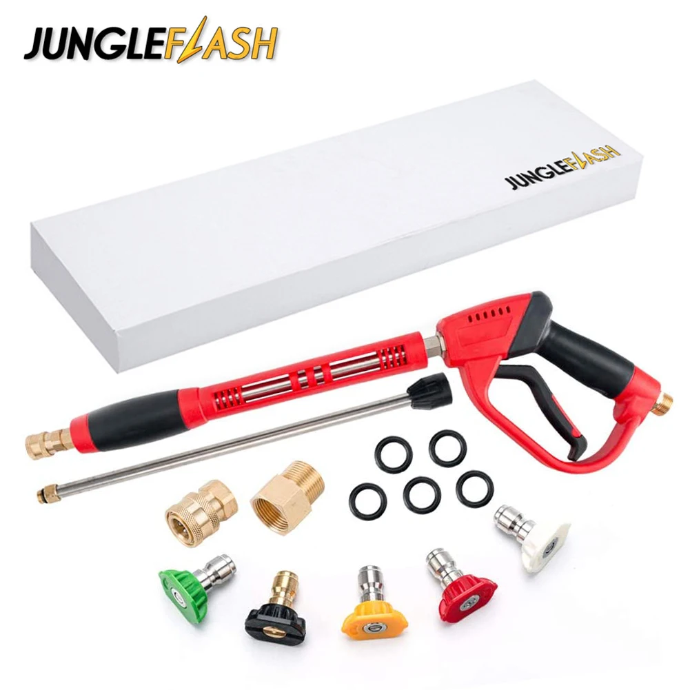 

JUNGLEFLASH Car Accessories Pressure Washer Gun High Power Water Gun with Replacement Wand Extension 5 Nozzle Tips M22 Fittings