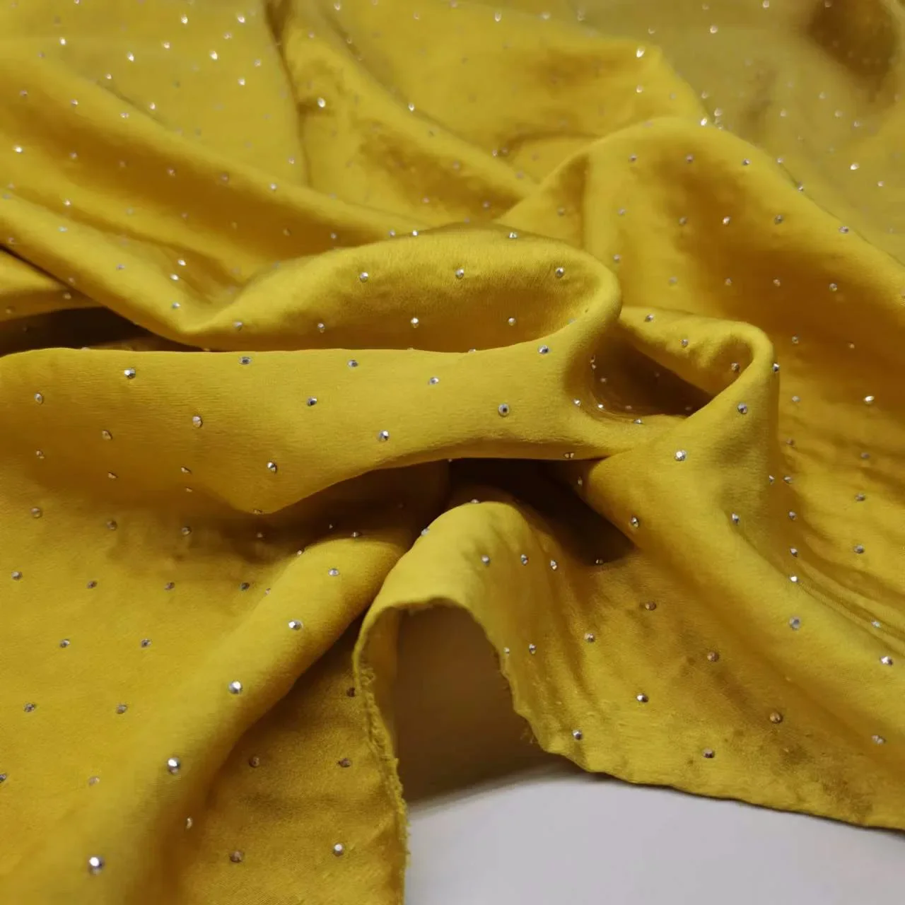 New Fabric With Rhinestones Bling Gem Charmeuse Glossy Material for Dress Scarf