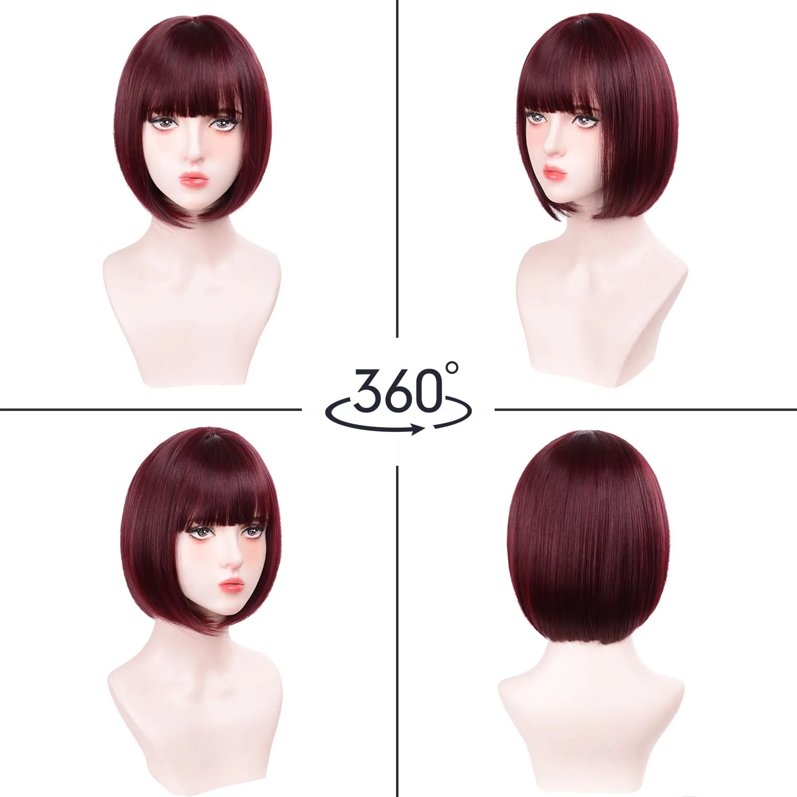 Hot-selling red short bob-style synthetic wig for Halloween cosplay, role-playing, daily use, high-temperature silk wig cap