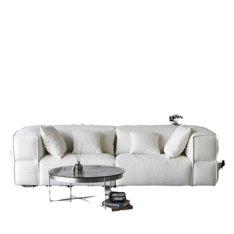 

Nordic modern simple living room three-person sofa, Italian minimalist lamb wool light luxury retro four-person sofa