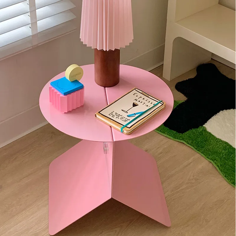 Dopamine Living Room Coffee Table Cream Wind Bedside Sofa Table Multifunctional Metal Magazine Rack Pink Furniture