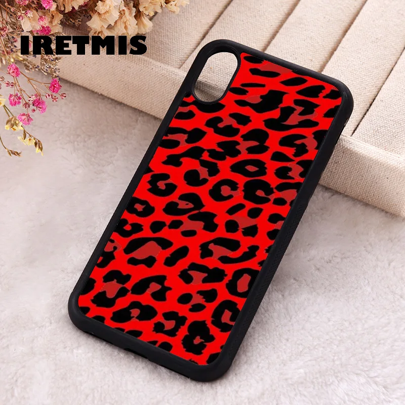 Iretmis Phone Cover Case For iPhone X XS Max XR 11 12 13 PRO MINI 14 15 16 Plus Rubber Silicone Red Leopard