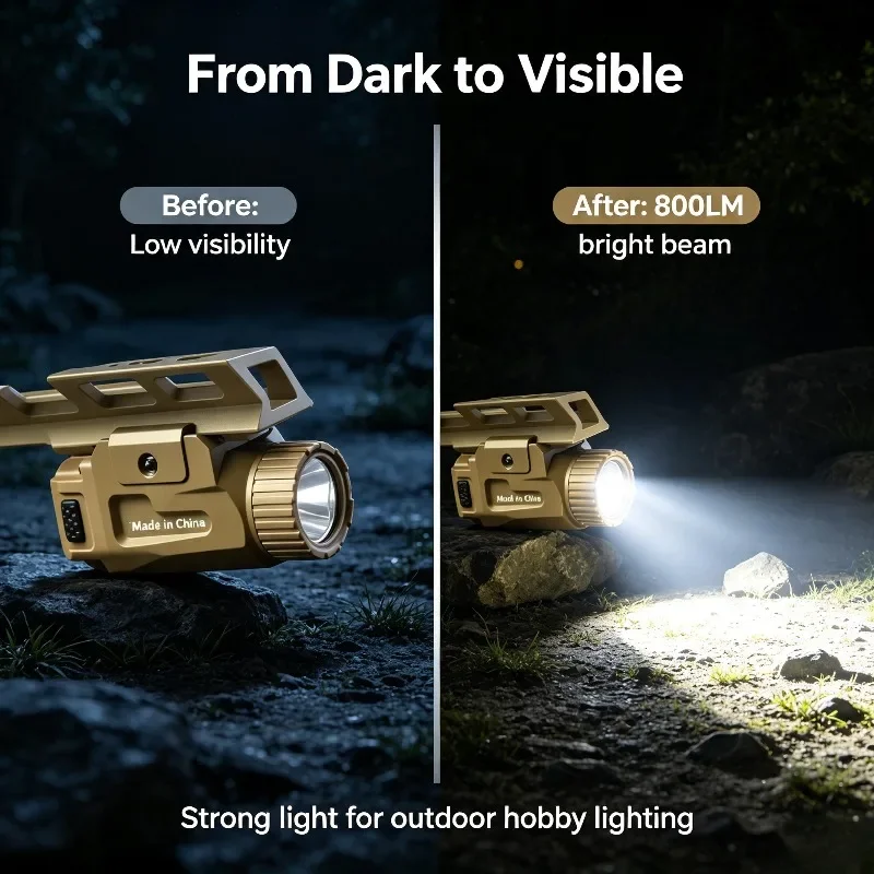 Durable Shell 800LM USB Rechargeable LED Flashlight Quick Release Mount Fit 20MM Rail