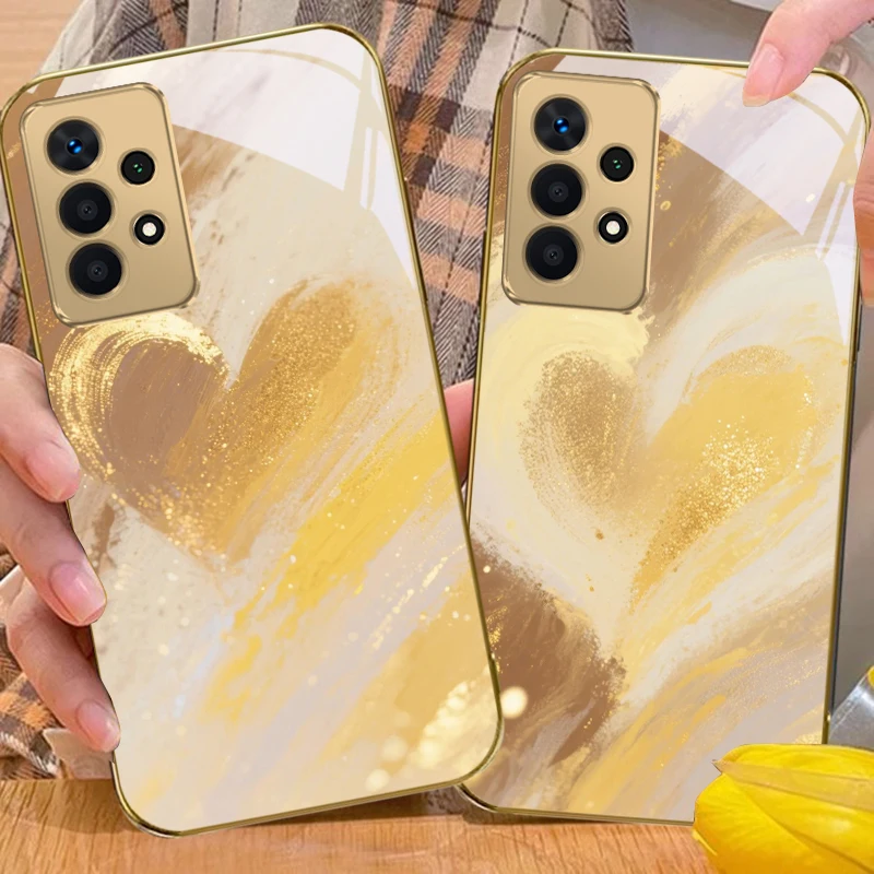 Golden Heart of Love For Samsung A56 A55 A54 A53 A52s A52 A51 A16 A15 A14 A13 A12 A36 A35 A34 A33 A32 Golden glass phone case