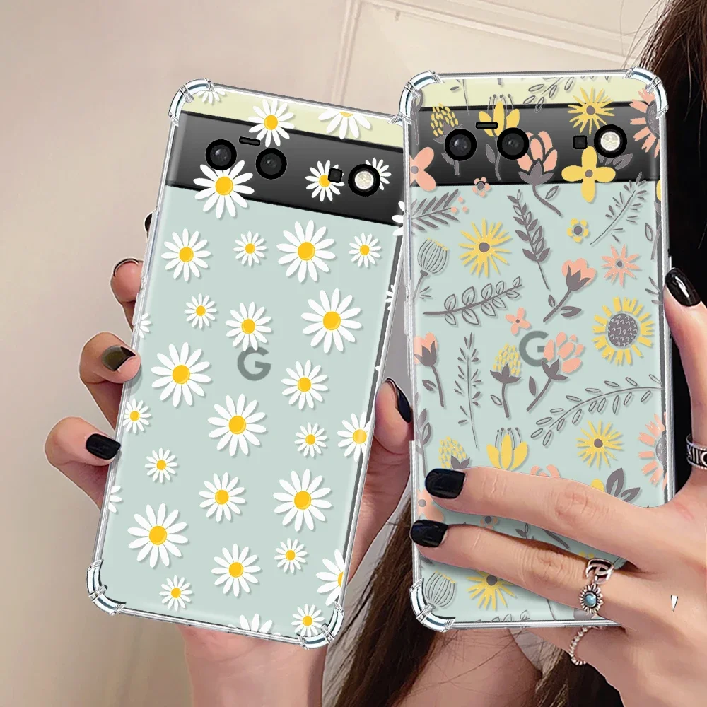 

Daisy Floral Transparent Case for Pixel 8 Pro 7 7Pro Shockproof Soft TPU Silicone Fundas for Google 6a 6 6Pro Back Shell Covers