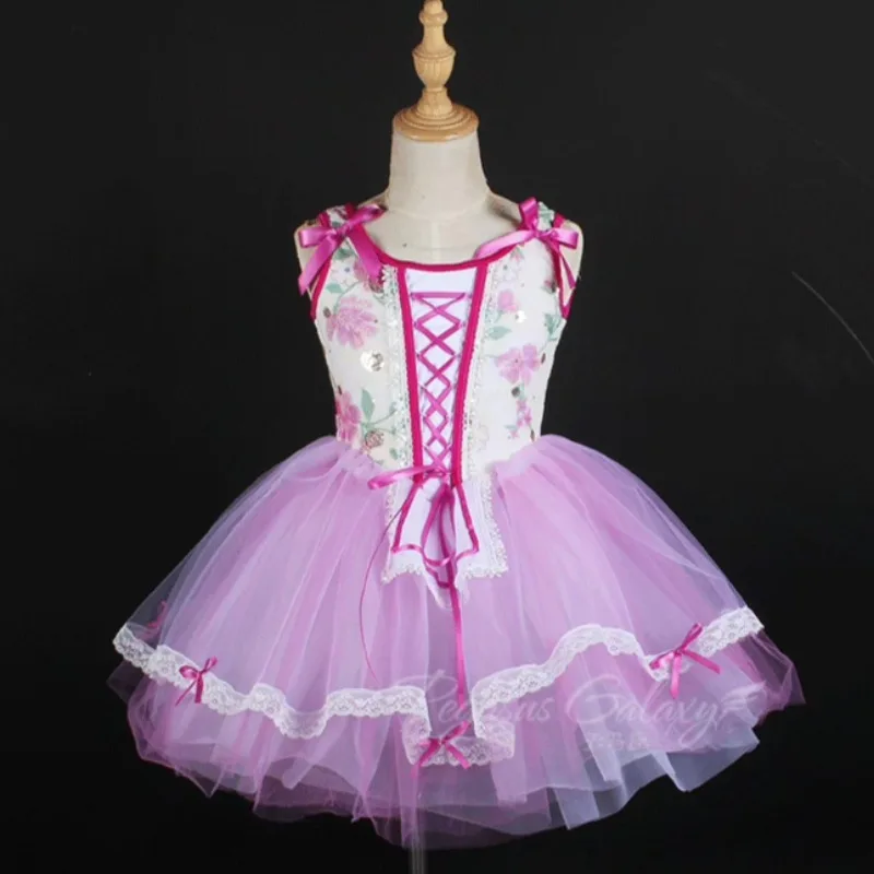 발레 댄스 복장 소녀 투투 발레 댄스 착용 여성 무대 공연 의상 레이스 가장자리 활 장식 공주님 드레스