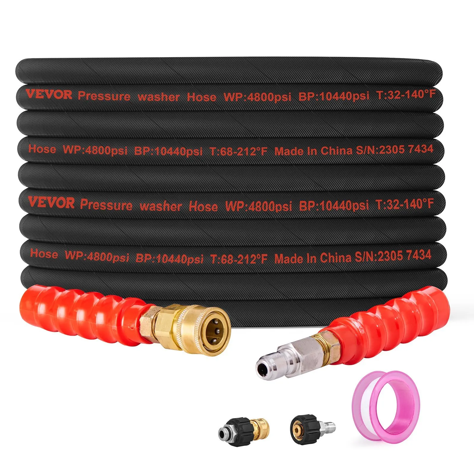 

Pressure Washer Hose, 100FT, Kink Free 3/8"-φ14.8 Male, 3/8"-φ15 Female For Most Brand Pressure Washers, 4.9'' Bending Rad