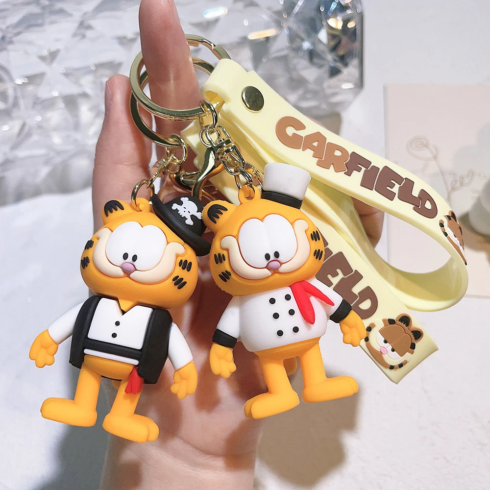 Cartoon Anime Kawaii Garfield Cat Keychain Pendant Car Key Chain Phone Bag Ornament Jewelry Kids Adult Birthday Gifts Wholesale