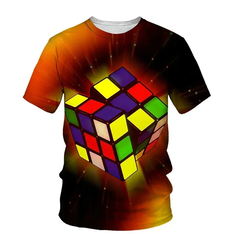 Camiseta con estampado 3D de cubo de Rubik para niños, camisetas de verano para niños, camiseta de manga corta para niños y niñas, camisetas de cubo mágico, ropa 2023