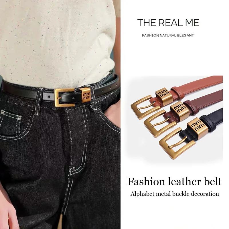 

2025 Women's Belt Fashion Gold Buckle Light Luxury Simple Ins Style Fine Decorative Pants Belt