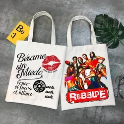 Rebelde-rbd-女性用ショッピングバッグ,再利用可能なエコバッグ,トートバッグ,大学のハンドバッグ,レトロ,大きなショルダーバッグ