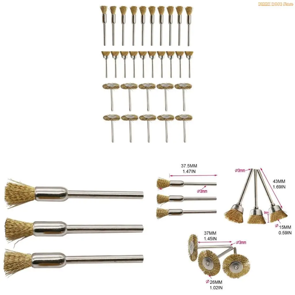 K1AE 30PCS Copper Wire Brushes Set Pen Brush Bowl Brush For 1/8-Inch (0.3CM) Chuck Hand Drill Bit Pressure And Forward Tools