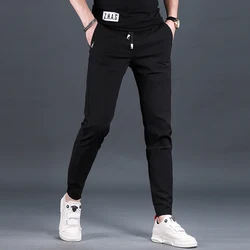 Men's Slim Fit Elastic Waist Black Pencil Pants Summer Fashion Casual Sport Drawstring Jogging Trousers