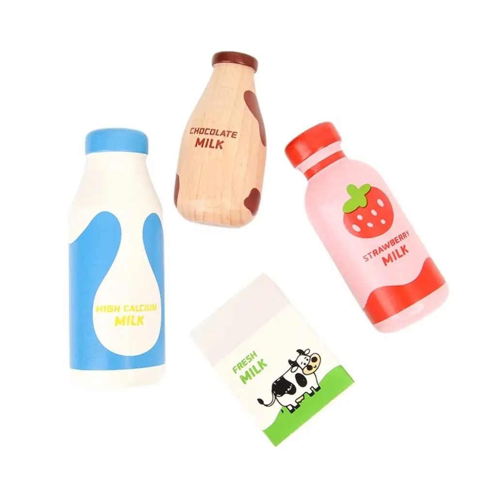 Pretend Play Drink Bottle Toy Strawberry Milk Imitation Game Kitchen Food Toys Educational Learning Wooden Milk Drink Kids Toy