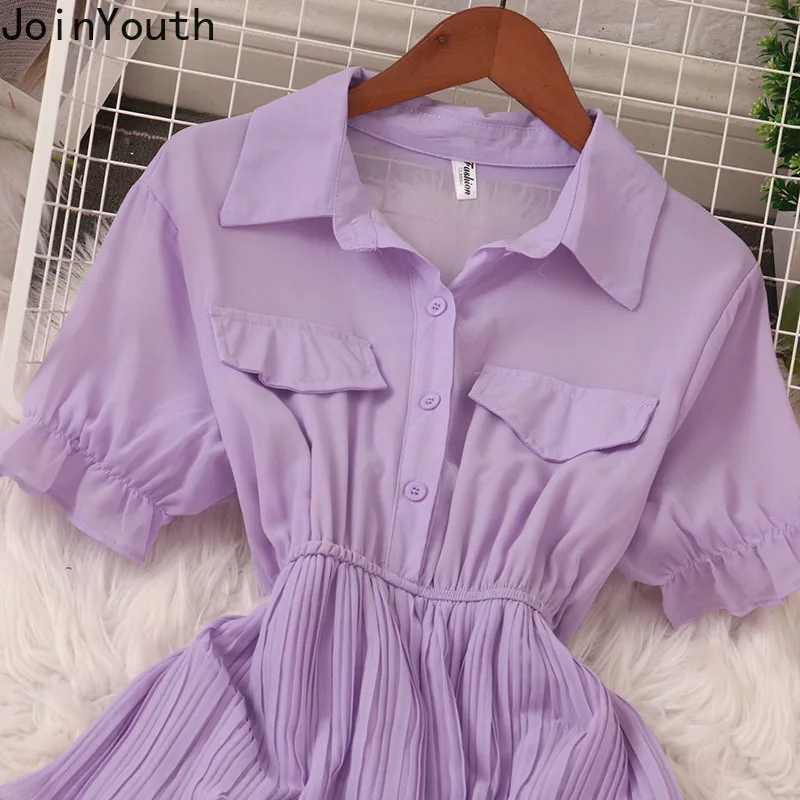 Vintage Woman Dress 2024 Vestidos De Mujer Short Sleeve Tunic Slim Waist Pleated Maxi Dresses Chic Summer Temperament Robe Femme