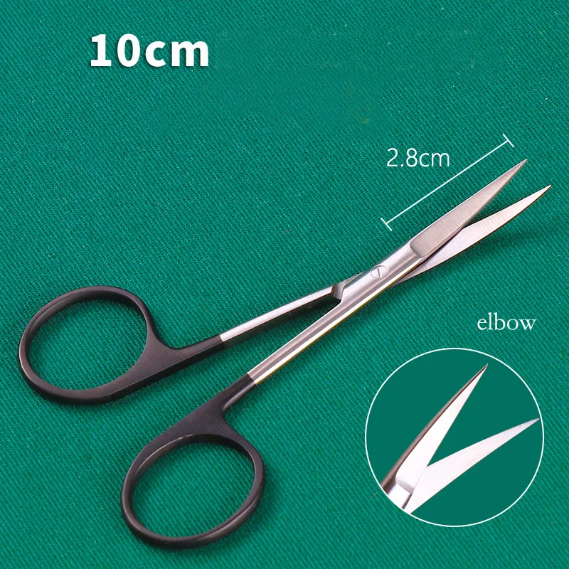 

Ophthalmic scissors 10cm black handle with elongated corners and sharp straight curved edges for quick cutting