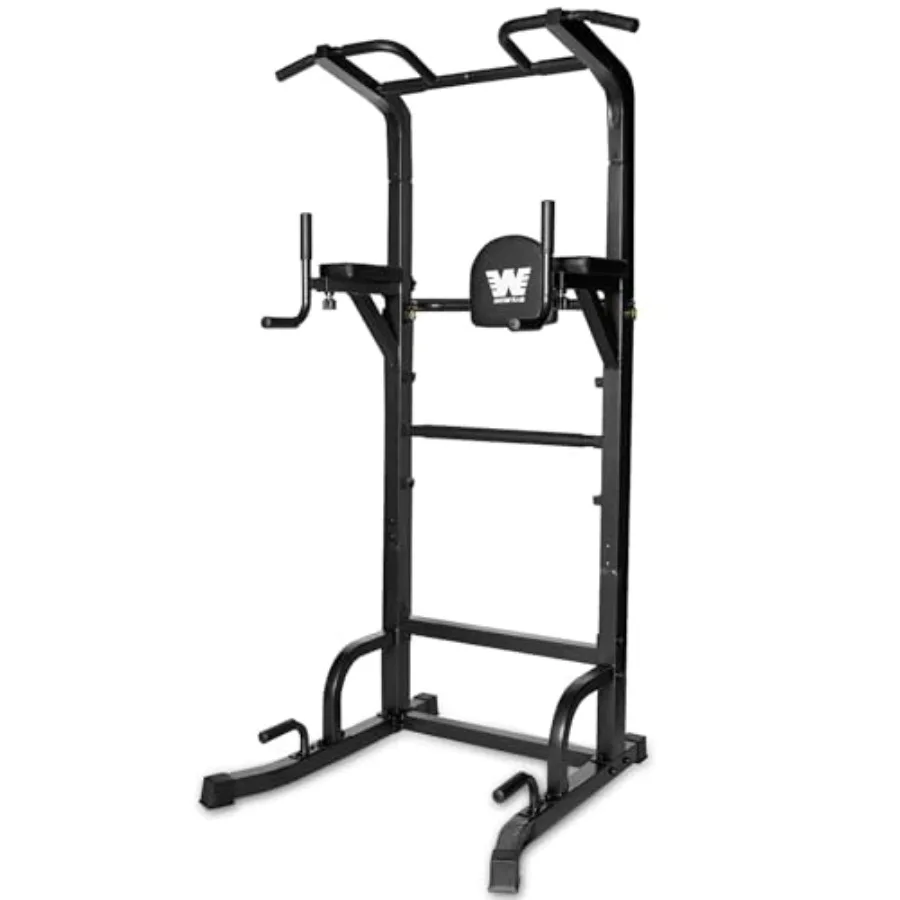 Home gym pull-up bar station with steel frame black finish 3D backrest support and adjustable height dip bars for versatile str
