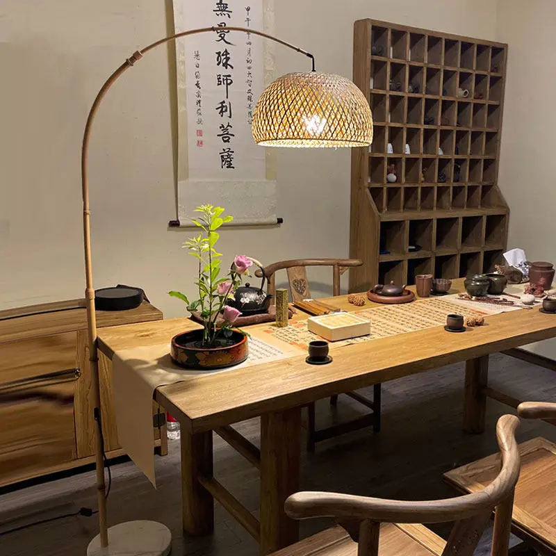 

Wabi-sabi style tea room fishing lamp floor lamp new Chinese retro Zen living room atmosphere bedroom artistic arc lamp