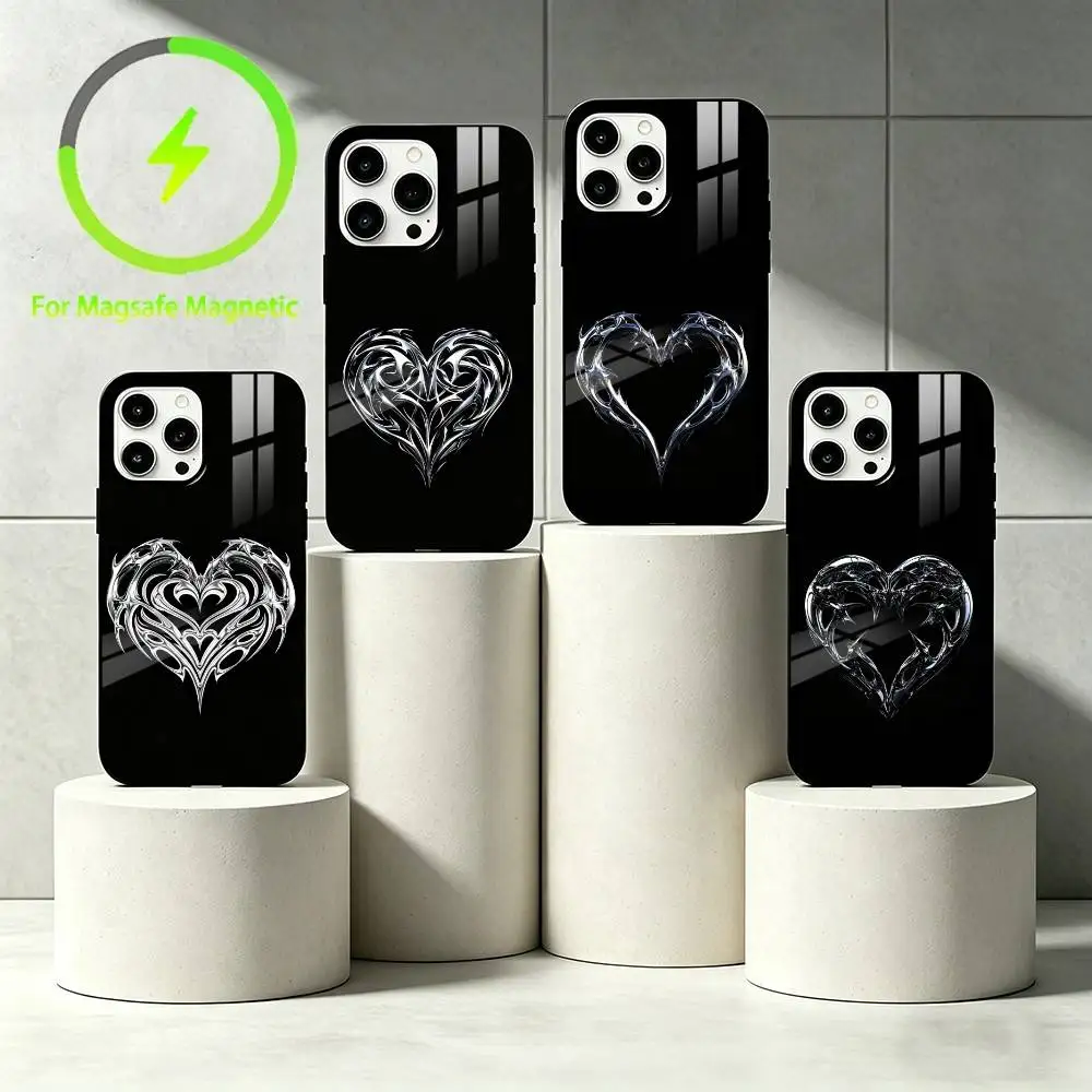 

Y-Y2K Electroplating Love Phone Case For iPhone 17 16 15 14 13 12 Pro Max Plus for Mirror Wireless Magnetic Cover