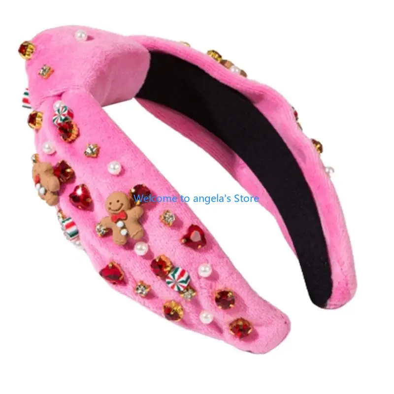 X4YC Glitter Christmas Headband for Woman Wide Brim Headbands with Pearl Embellished for Girls Washing Face Sports