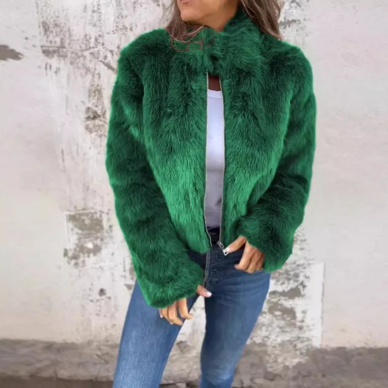 Women's Winter Tops Coat Faux Fur Zipper High Neck Vintage Simple Comfortable Loose Casual Design Fashion Advanced Niche Skinny