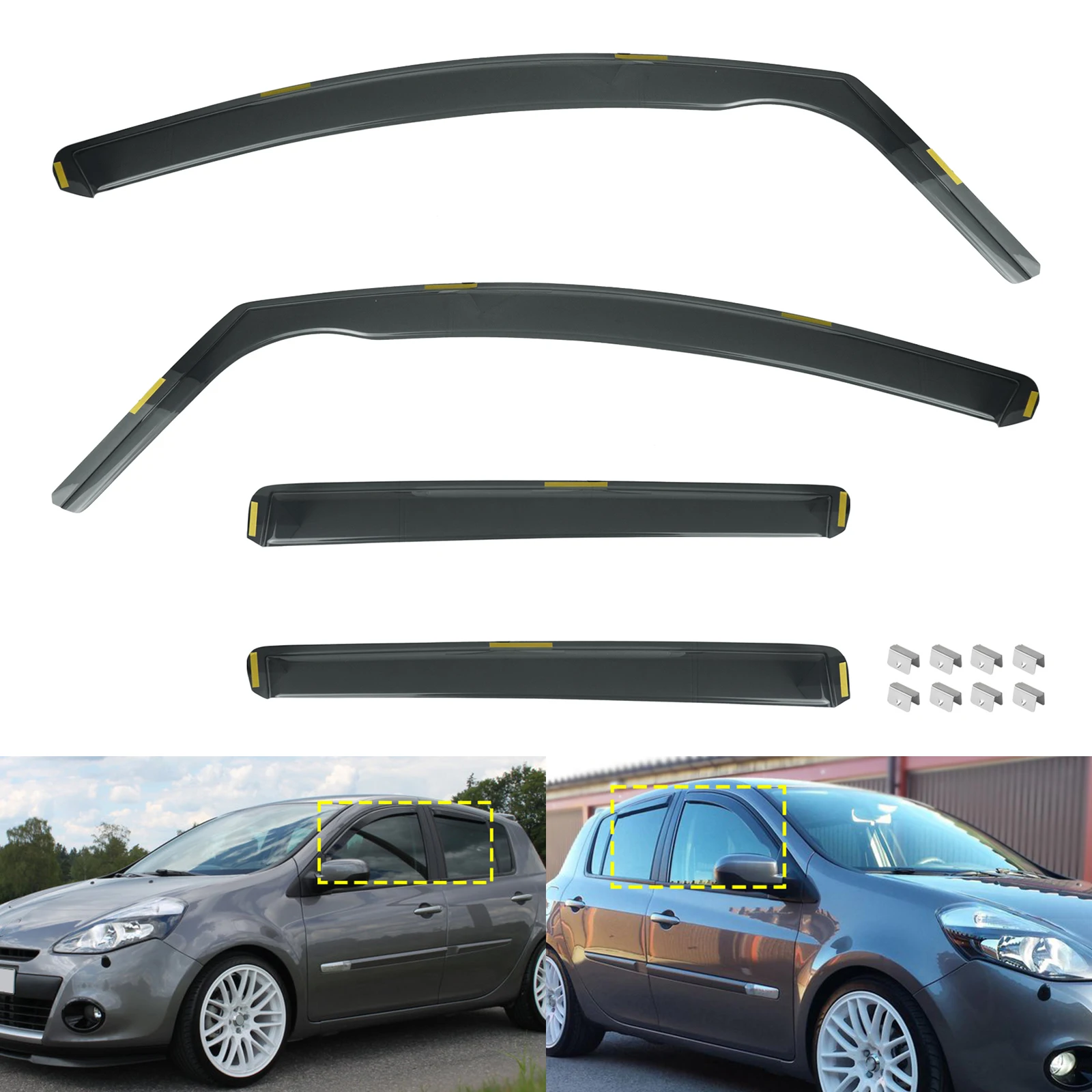 Voor Renault Clio IV MK4 Hatchback 5-deurs 2012-2019 Getinte Thee Translucente Wind Regen Zon Bescherming Deflectoren 4 stuks/set