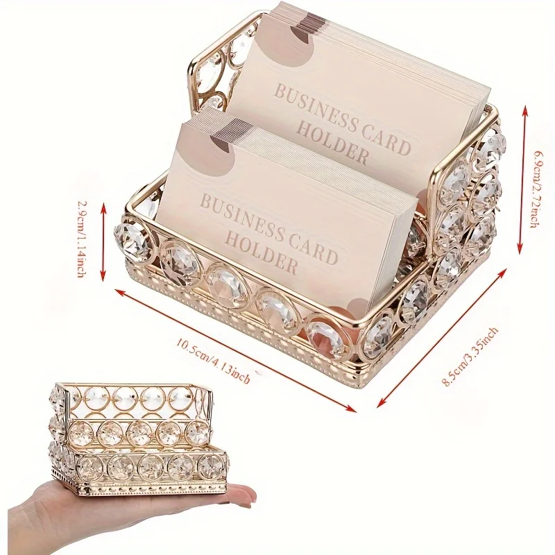 Transparent acrylic double-layer business card holder, gold metal frame, desktop business card display stand