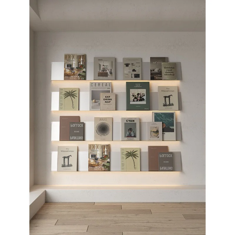 

Luminous baffle upper wall stainless steel wall shelf display shelf bookshelf laminate wall jewelry magazine rack
