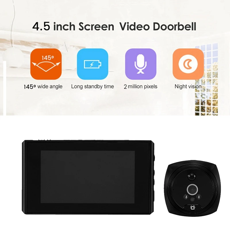 1 ensemble PIR porte oeil électronique judas porte caméra visionneuse 2MP 4.5 pouces écran LCD sonnette numérique noir