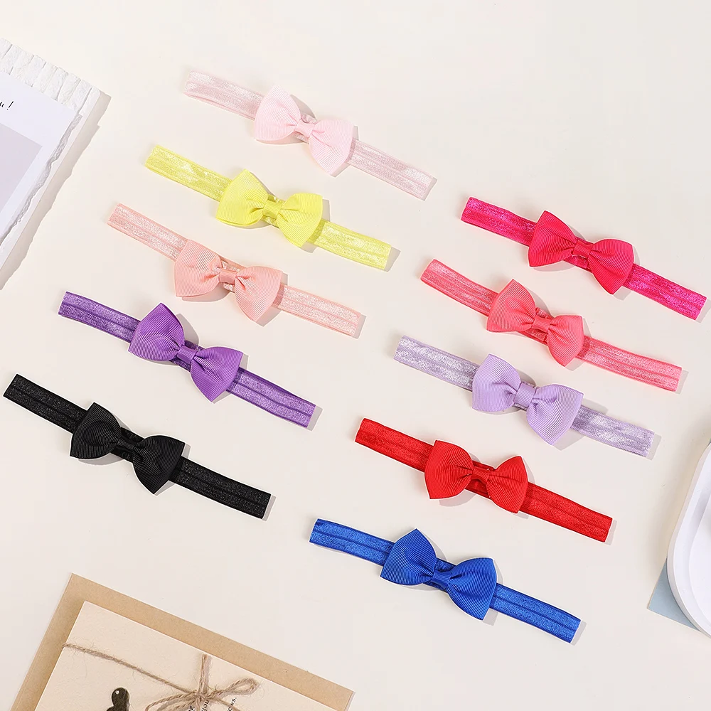 Elastic Hair Bands For Baby Girls Solid Color Headwear Grograin Ribbon Bowknot Headband Infant Kid Hair Accessories 2024