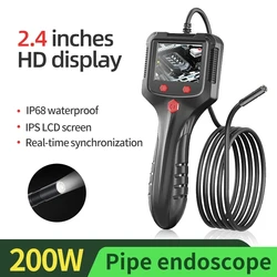 2.4'' IPS Screen Industrial Endoscope Camera HD1080P Pipe Sewer Inspection Borescope IP68 Waterproof LEDs 2600mAh