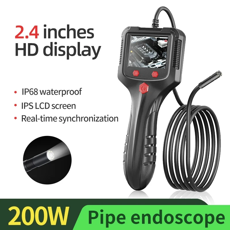 camera endoscopio industrial 24 tela ips hd1080p inspecao de esgoto pipe ip68 leds impermeaveis 2600mah 01