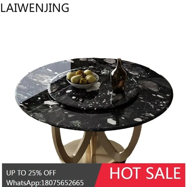 HLZ Natural Luxury Stone Villa Full House New Dining Table Household Marble Dining Table Light Luxury Round Table