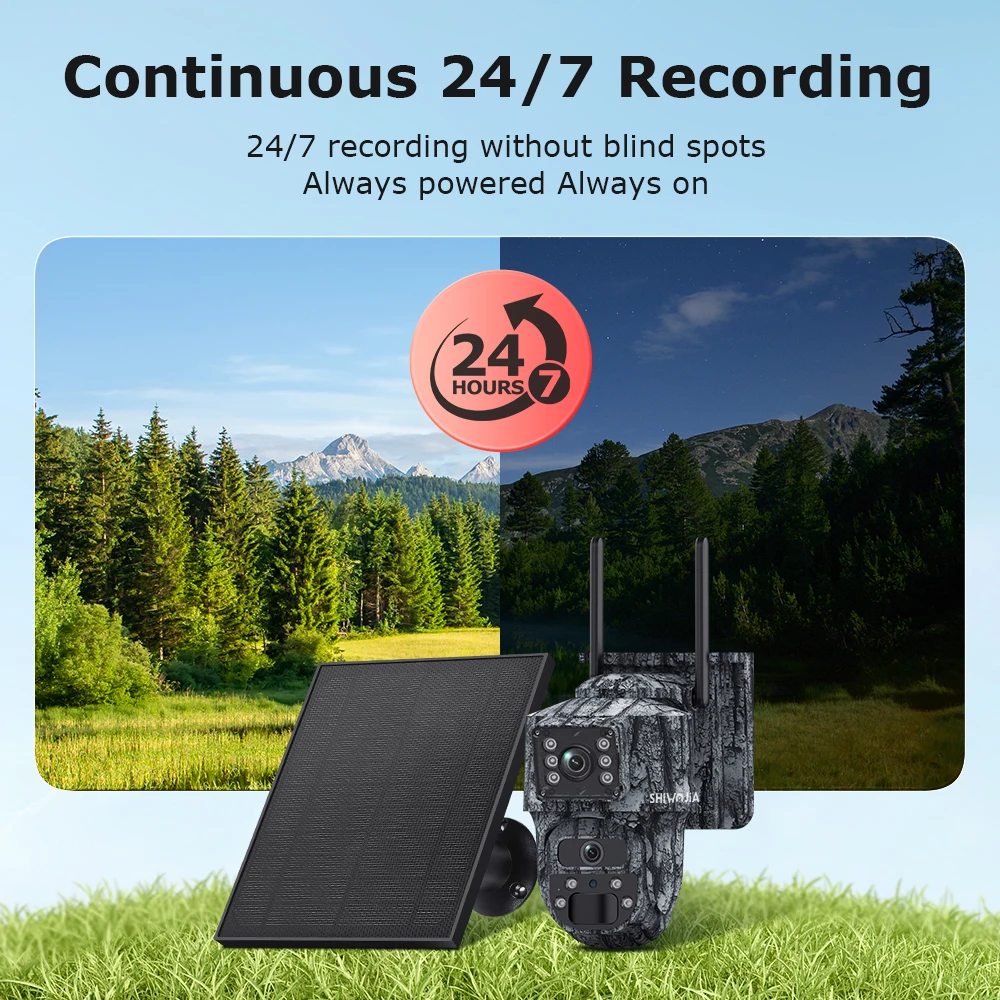 SHIWOJIA 8MP AOV كاميرا البطارية الشمسية 4G SIM AI التعرف على الحيوانات 7/24 ساعة تسجيل واي فاي الصيد مراقبة الأمن فيديو