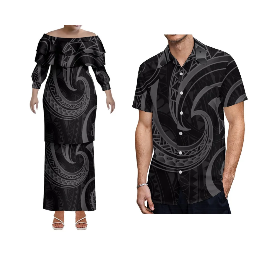 Customizable Polynesian Samoa Hawaii Women Tailored Ruffle Collar Fishtail Dress Tropical Summer Yacht Dinner